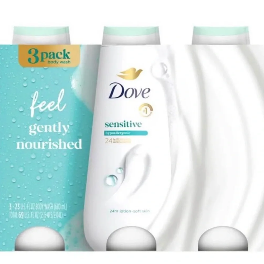 Dove Sensitive Skin Body Wash 3-pack 23oz each (69oz Total) Hypoallergenic